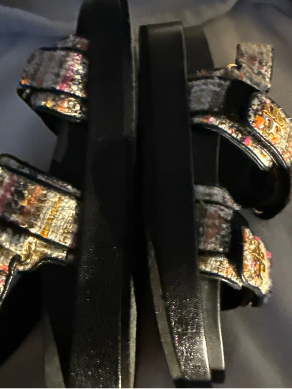 Tory Burch Kira Sport Multicolor Tweed Strap Sandals 6.5 Medium